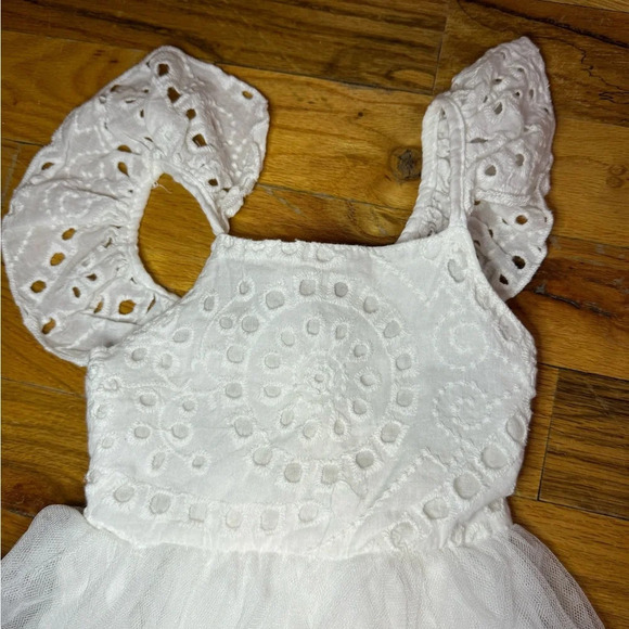 Baby Toddler Girls Embroidered Eyelet Tulle Dress Princess Girl Ruffle 9-12 M - Picture 7 of 13